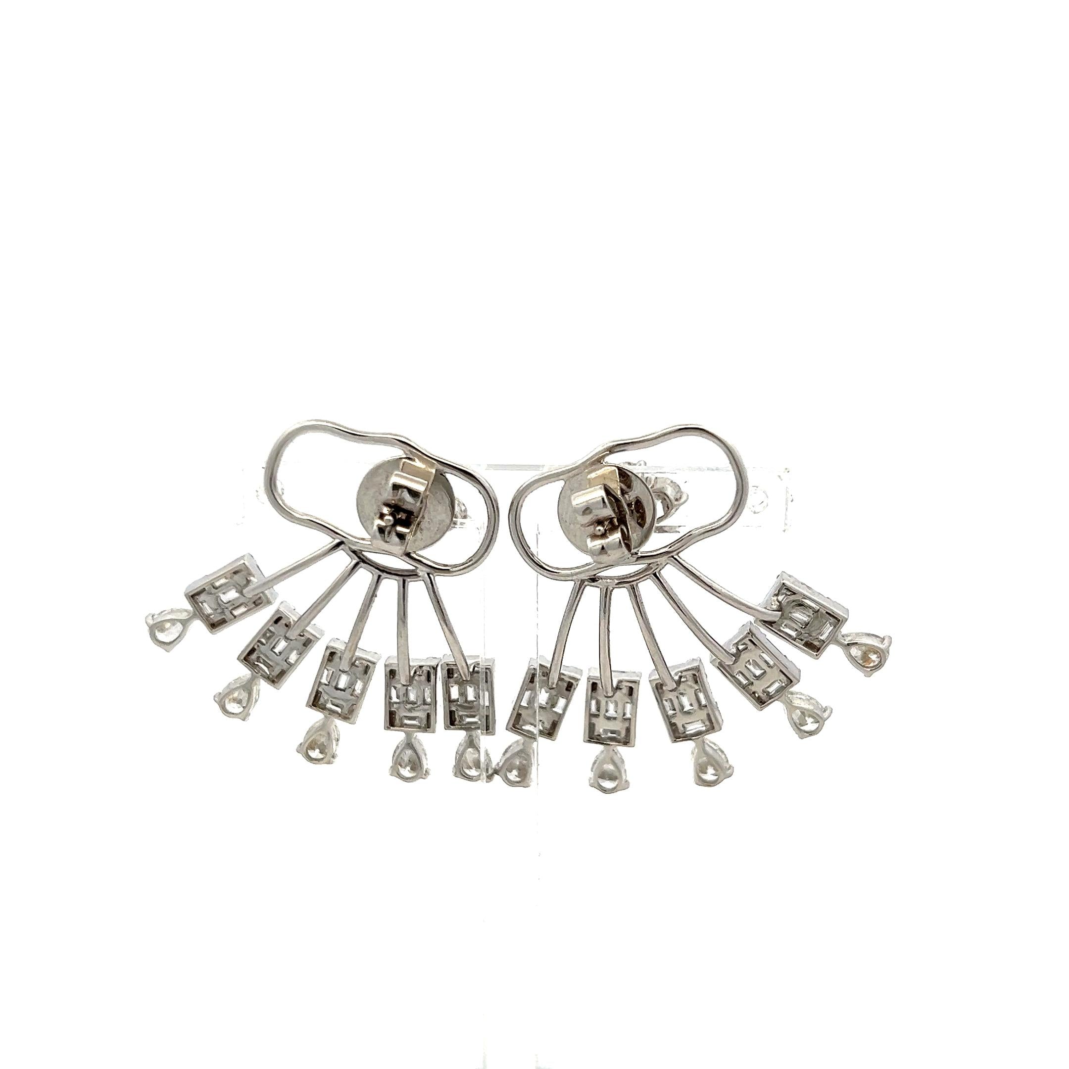 2.07 Mix Cut and Round Brilliant G VS Diamond 18K White Gold Jacket Earrings