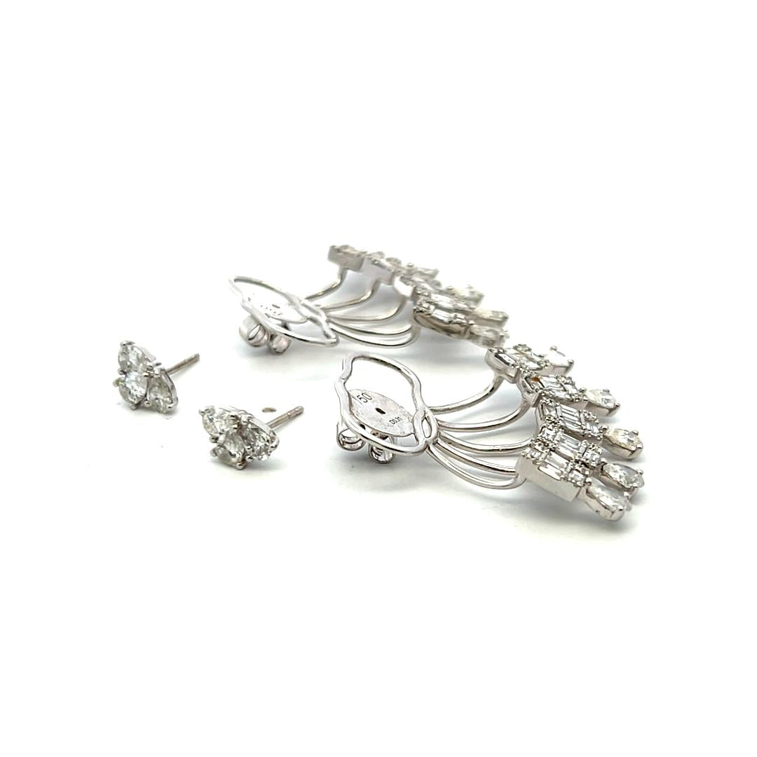 2.07 Mix Cut and Round Brilliant G VS Diamond 18K White Gold Jacket Earrings