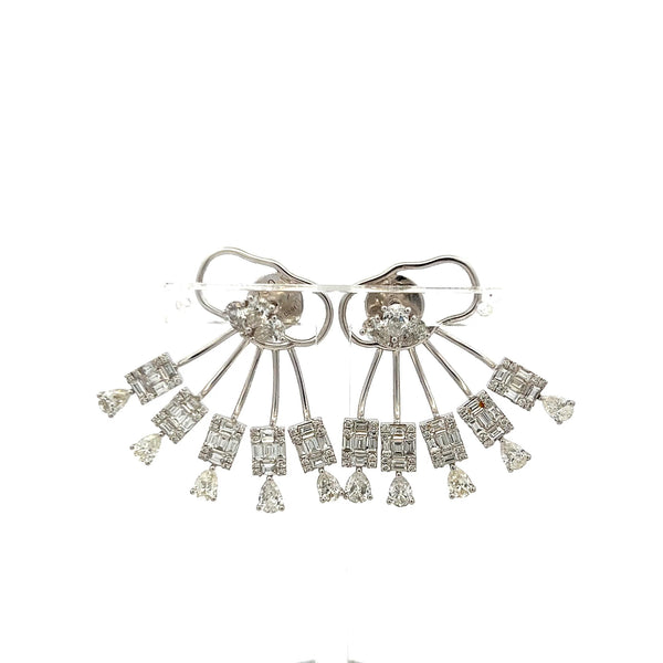 2.07 Mix Cut and Round Brilliant G VS Diamond 18K White Gold Jacket Earrings