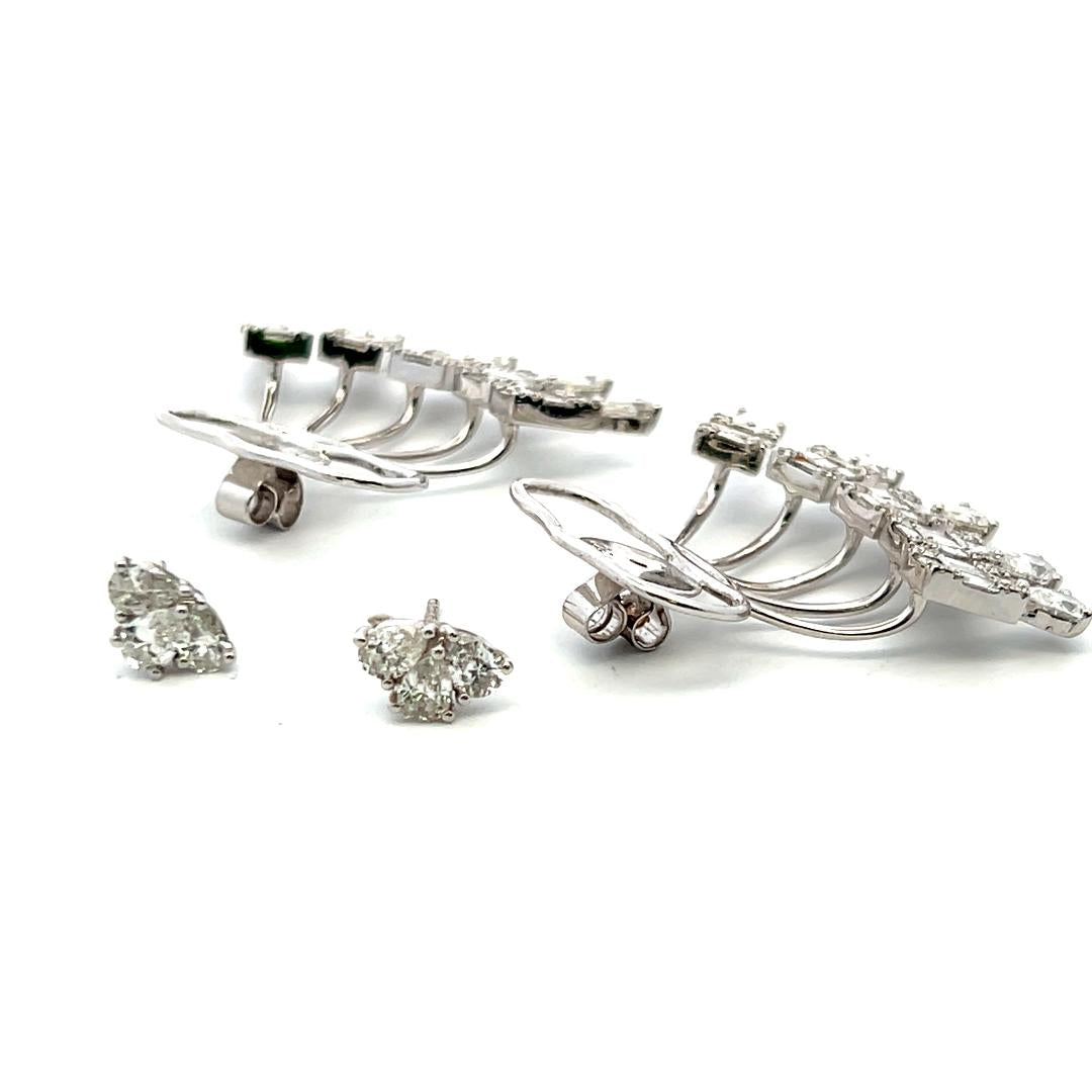 2.07 Mix Cut and Round Brilliant G VS Diamond 18K White Gold Jacket Earrings