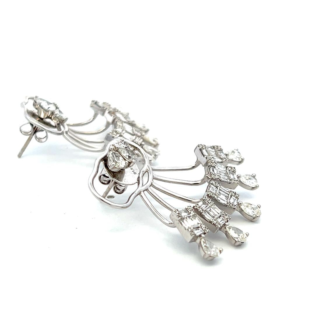 2.07 Mix Cut and Round Brilliant G VS Diamond 18K White Gold Jacket Earrings