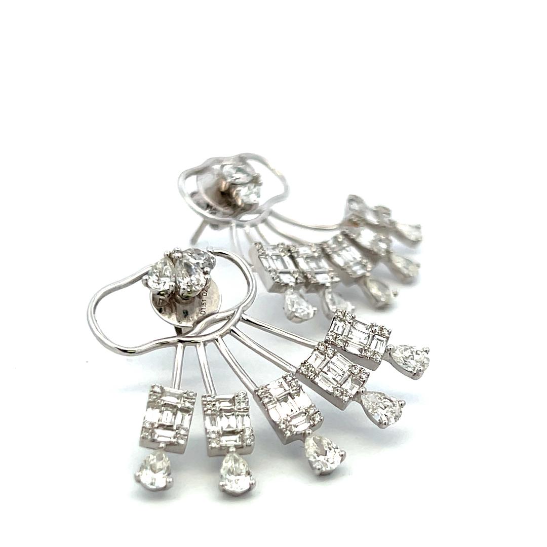 2.07 Mix Cut and Round Brilliant G VS Diamond 18K White Gold Jacket Earrings