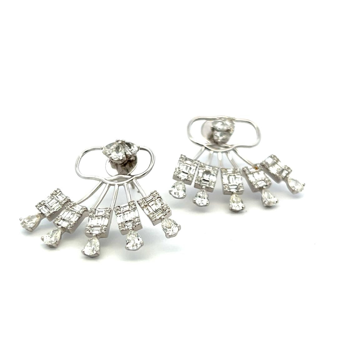 2.07 Mix Cut and Round Brilliant G VS Diamond 18K White Gold Jacket Earrings
