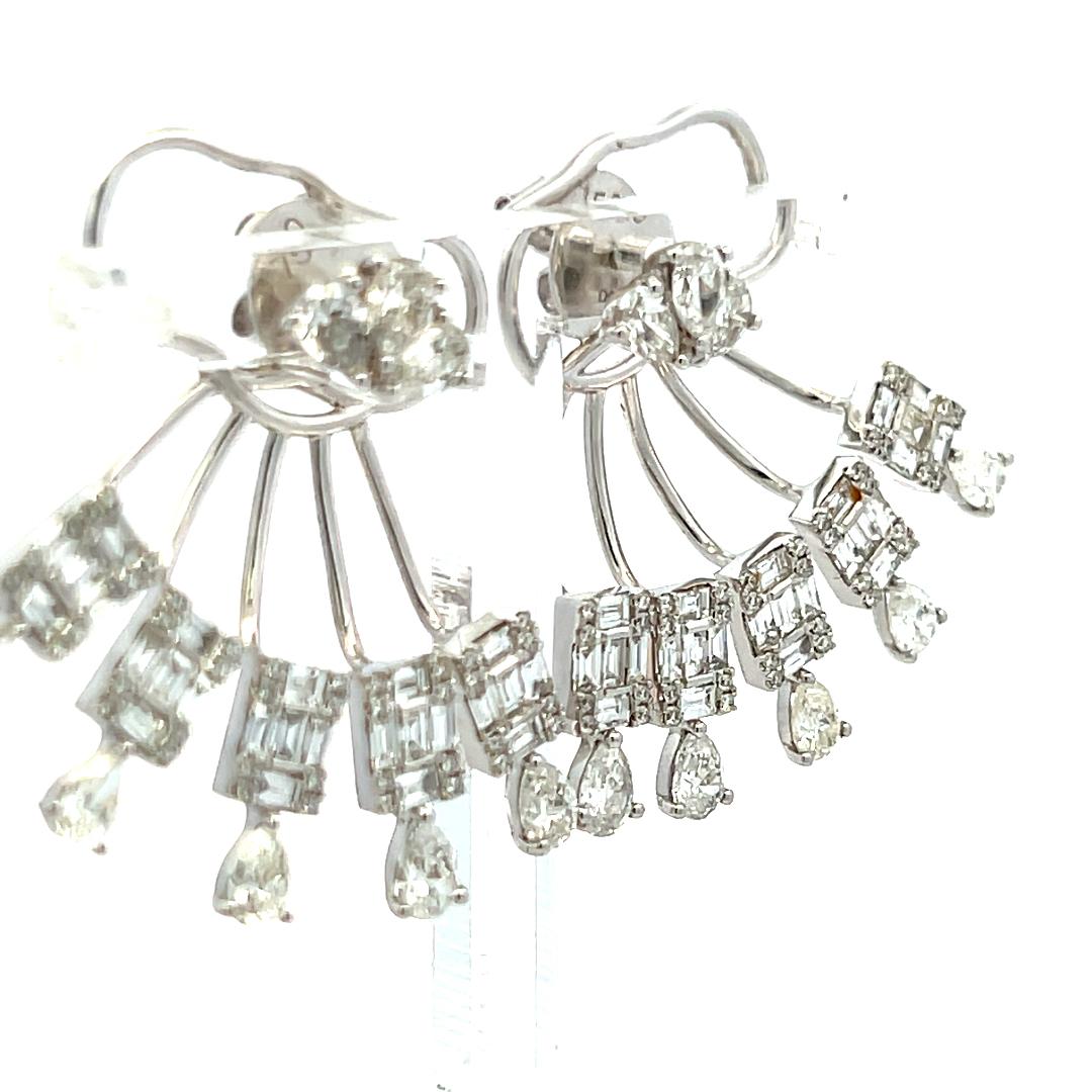 2.07 Mix Cut and Round Brilliant G VS Diamond 18K White Gold Jacket Earrings
