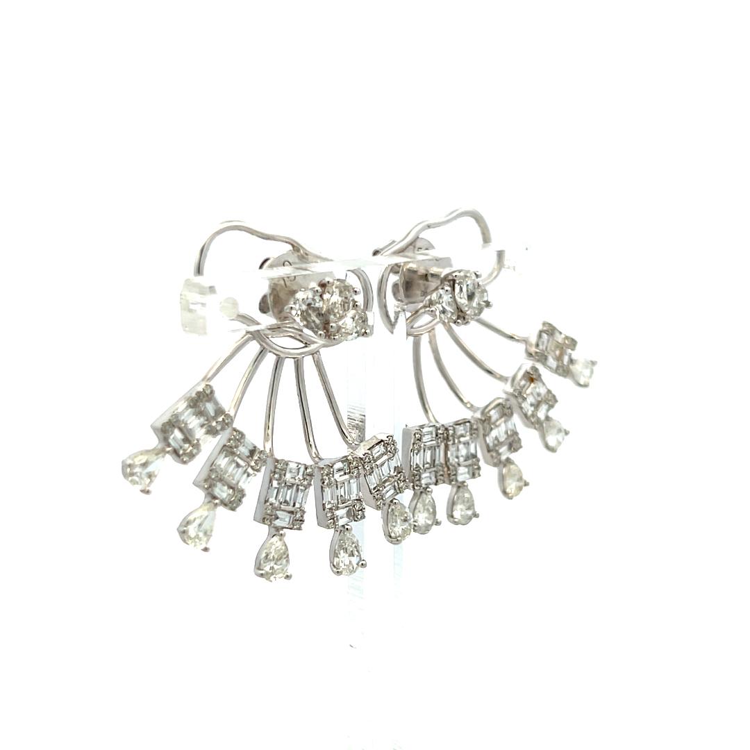 2.07 Mix Cut and Round Brilliant G VS Diamond 18K White Gold Jacket Earrings