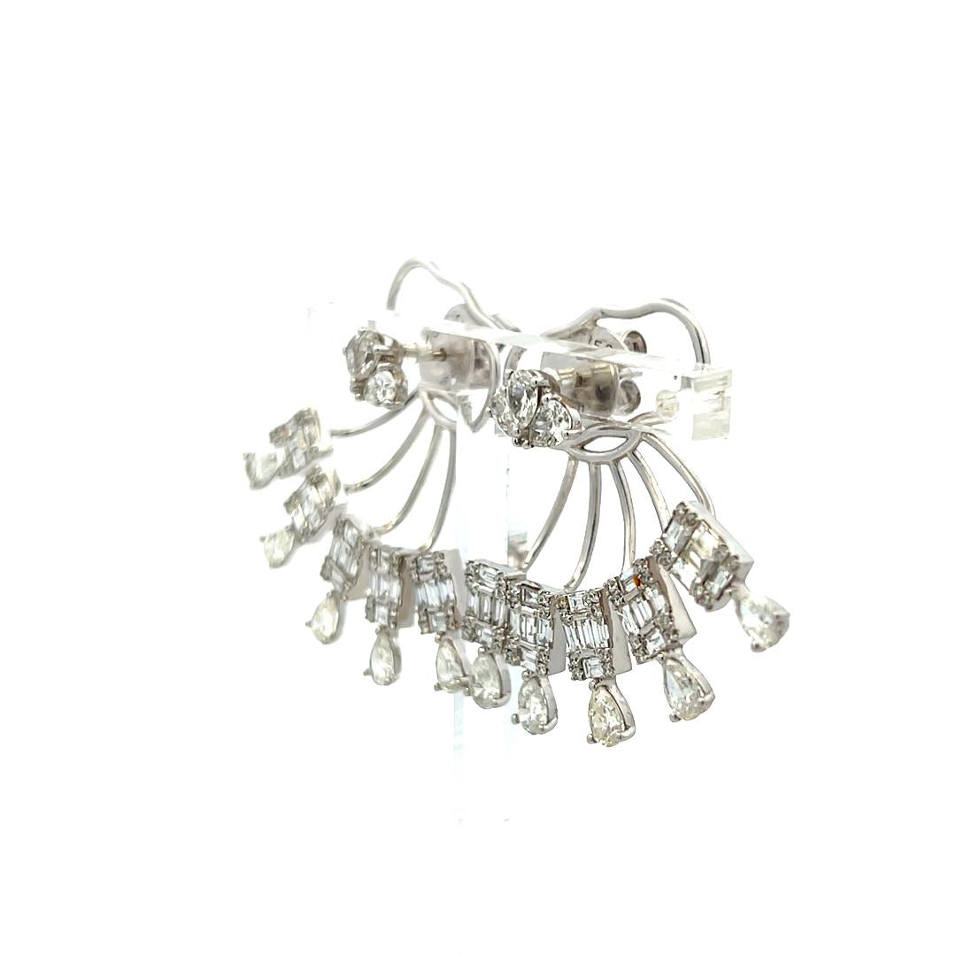 2.07 Mix Cut and Round Brilliant G VS Diamond 18K White Gold Jacket Earrings