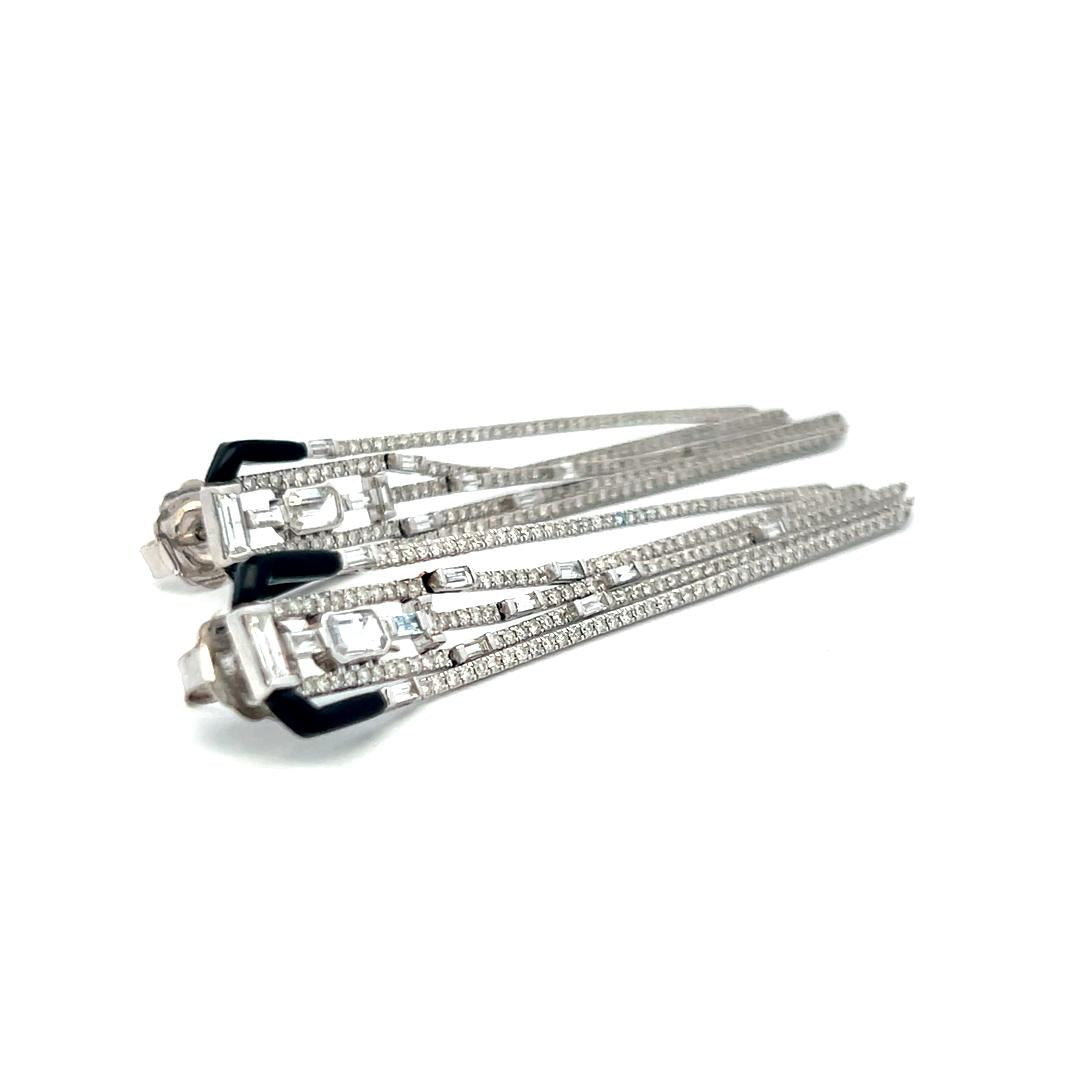 4.50 Carat Round and Baguette Diamond 18 Karat White Gold Dangling Earrings