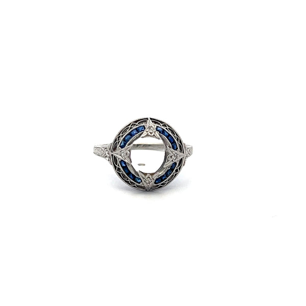 0.32 Carat Sapphire 0.06 Carat H SI Diamond Platinum Semi Mount Ring