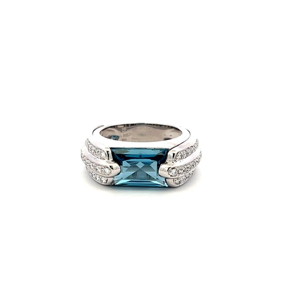 Audemars Piguet 5.00 Carat Aqua 1.00 Carat Round Diamond 18K WG Cocktail Ring