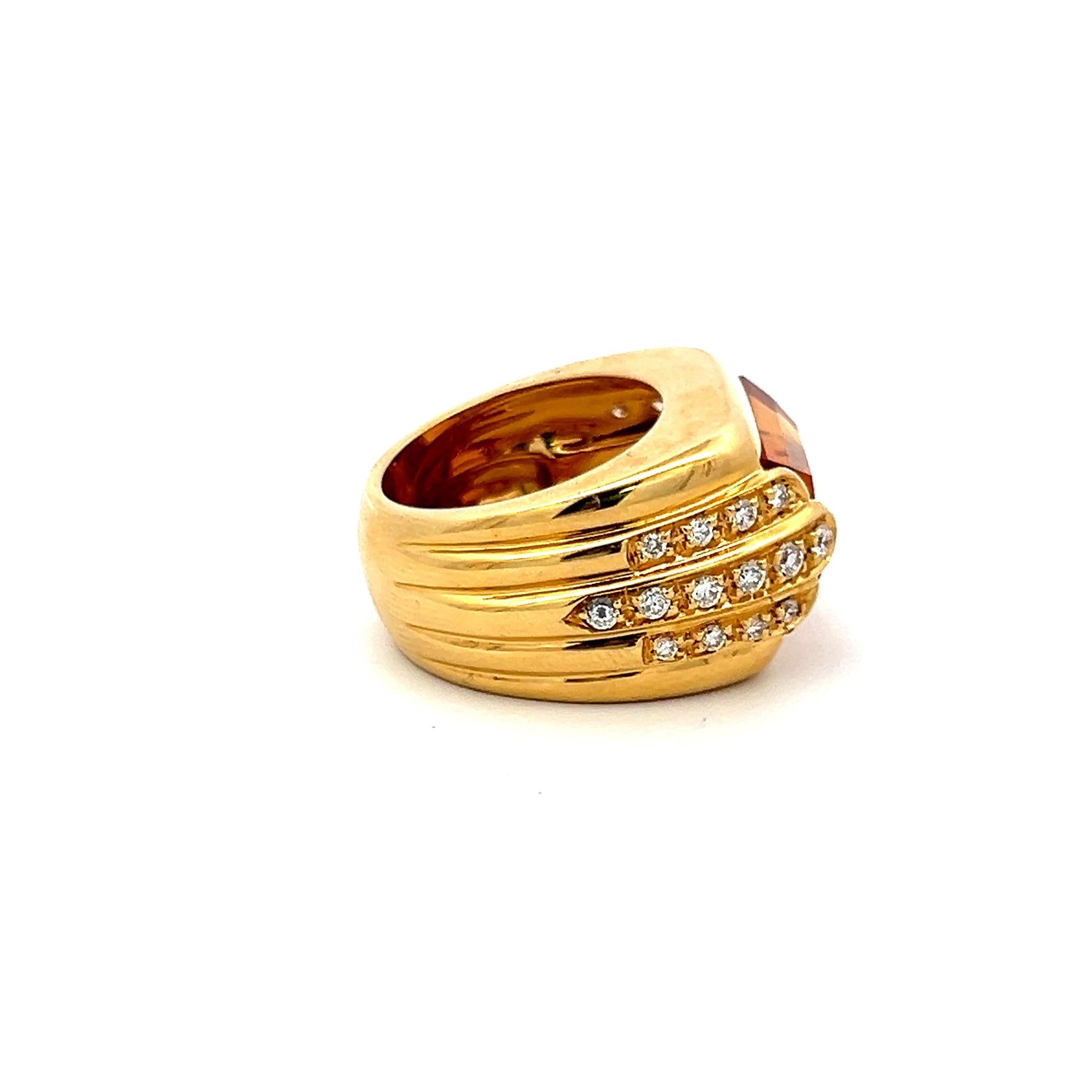Audemars Piguet 13-10.04MM Citrine 1.00 Carat Round Diamond 18K YG Cocktail Ring