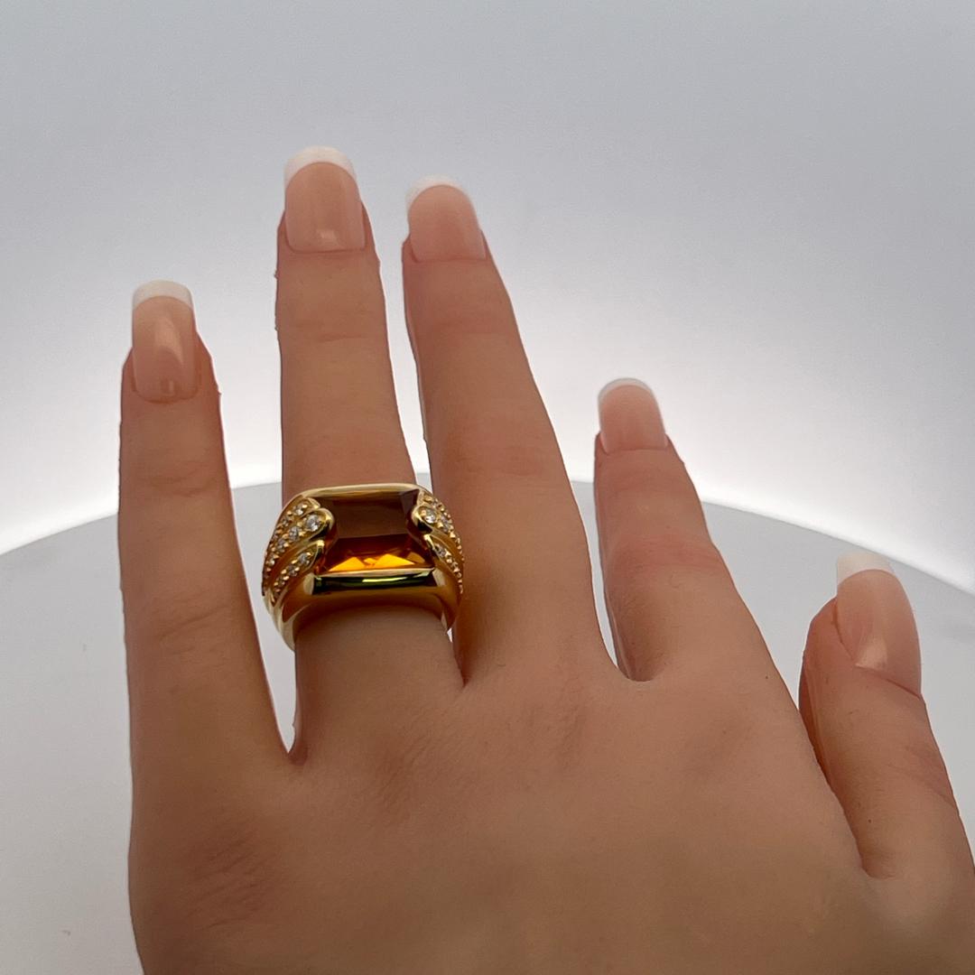 Audemars Piguet 13-10.04MM Citrine 1.00 Carat Round Diamond 18K YG Cocktail Ring