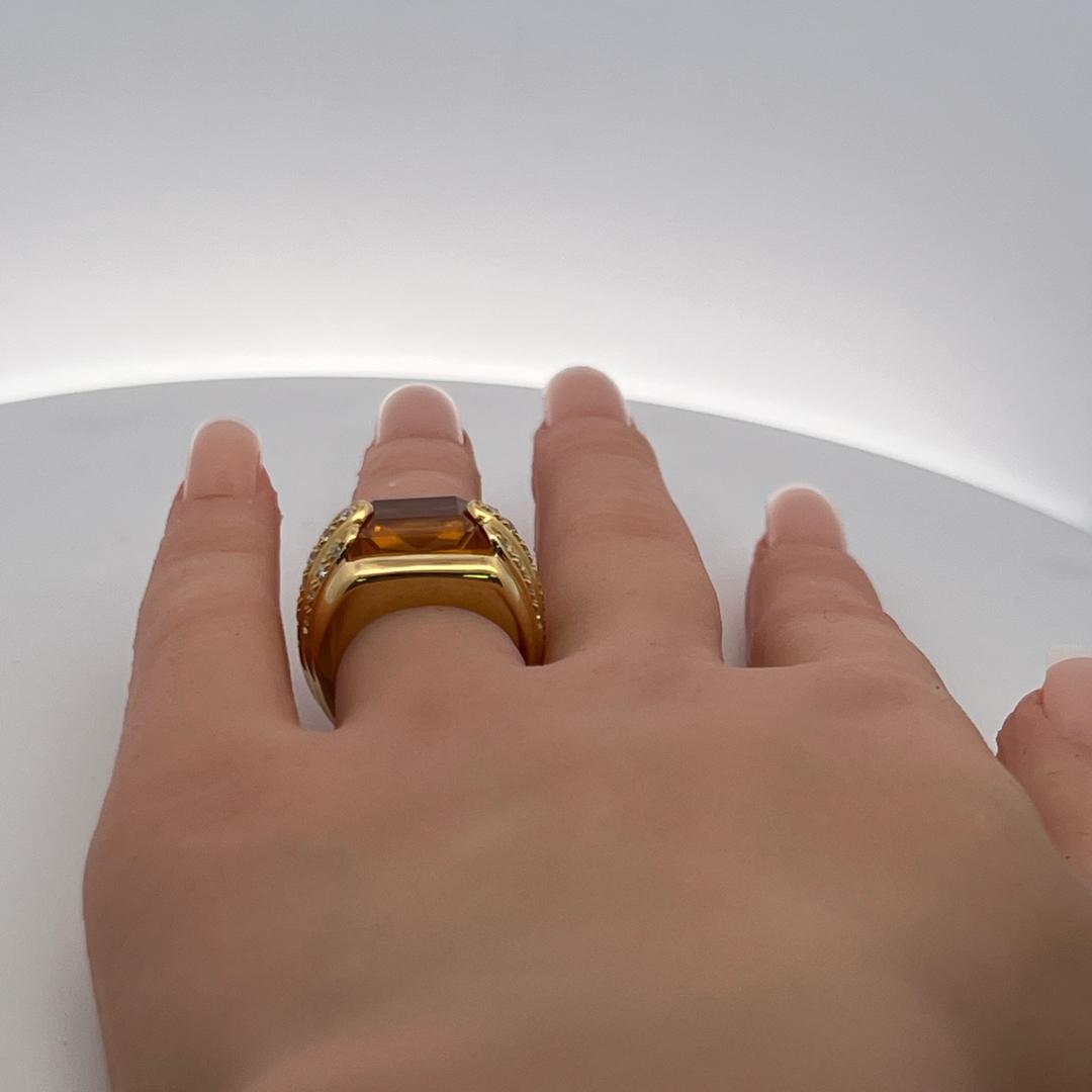Audemars Piguet 13-10.04MM Citrine 1.00 Carat Round Diamond 18K YG Cocktail Ring