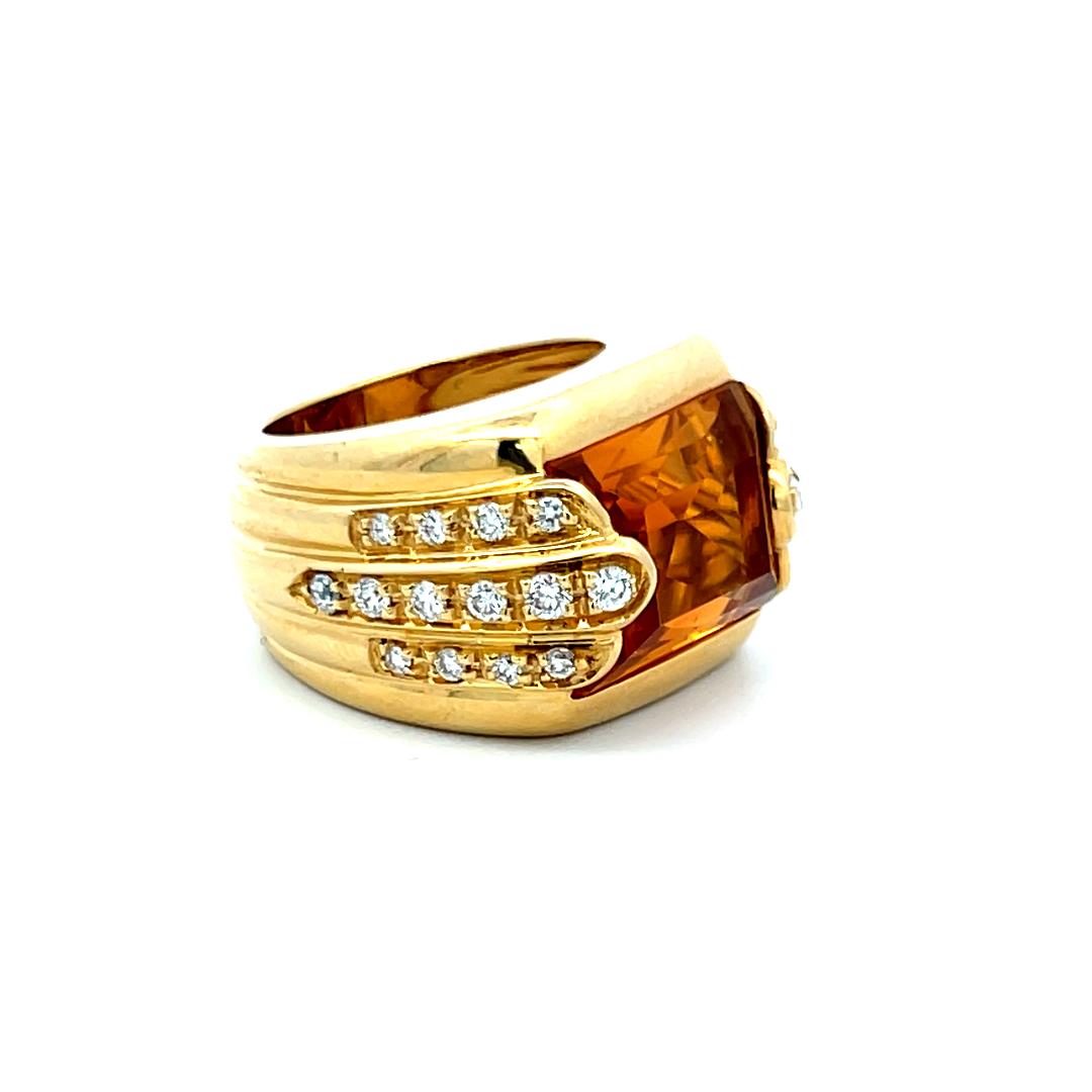 Audemars Piguet 13-10.04MM Citrine 1.00 Carat Round Diamond 18K YG Cocktail Ring