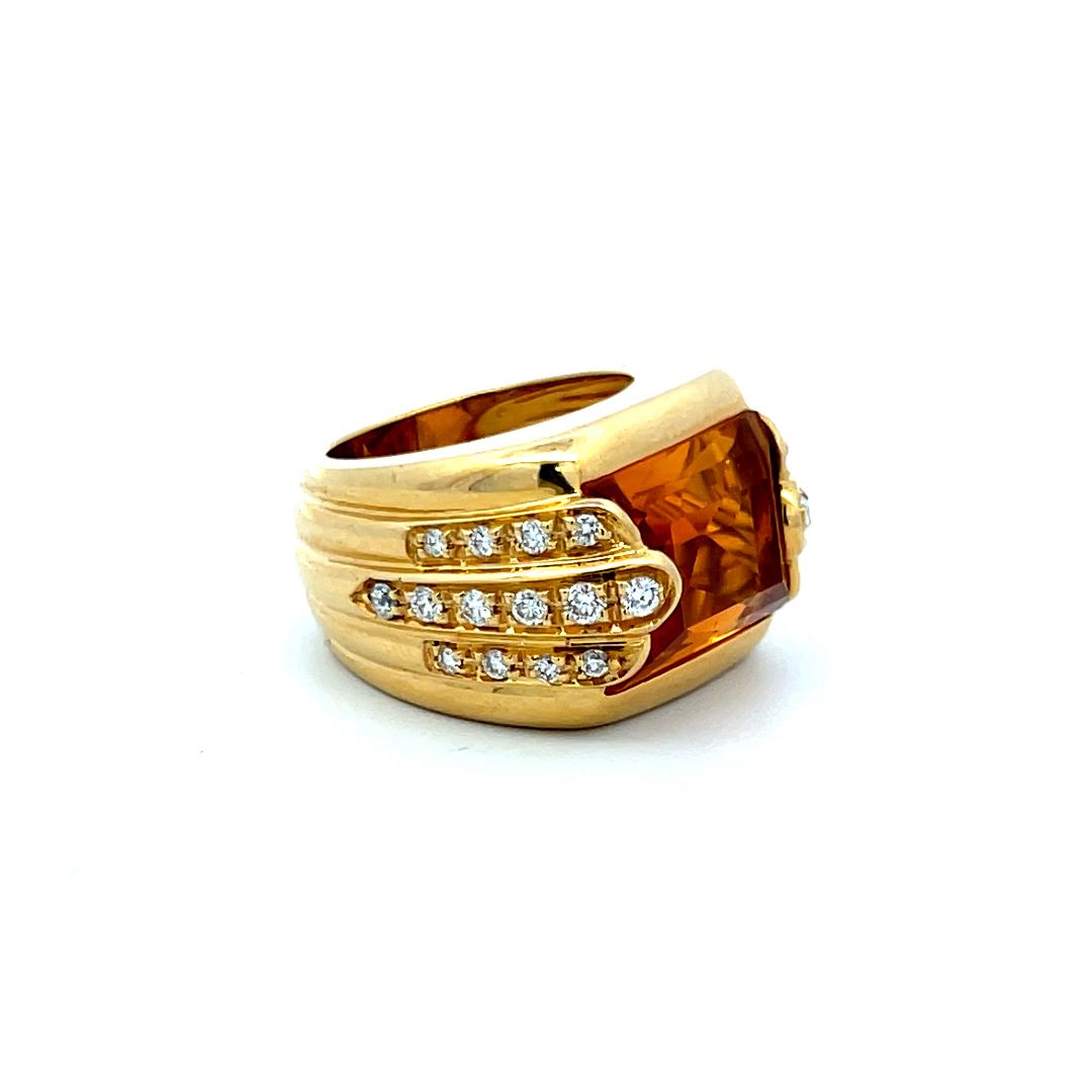 Audemars Piguet 13-10.04MM Citrine 1.00 Carat Round Diamond 18K YG Cocktail Ring