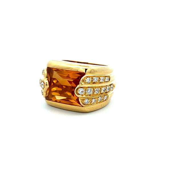 Audemars Piguet 13-10.04MM Citrine 1.00 Carat Round Diamond 18K YG Cocktail Ring