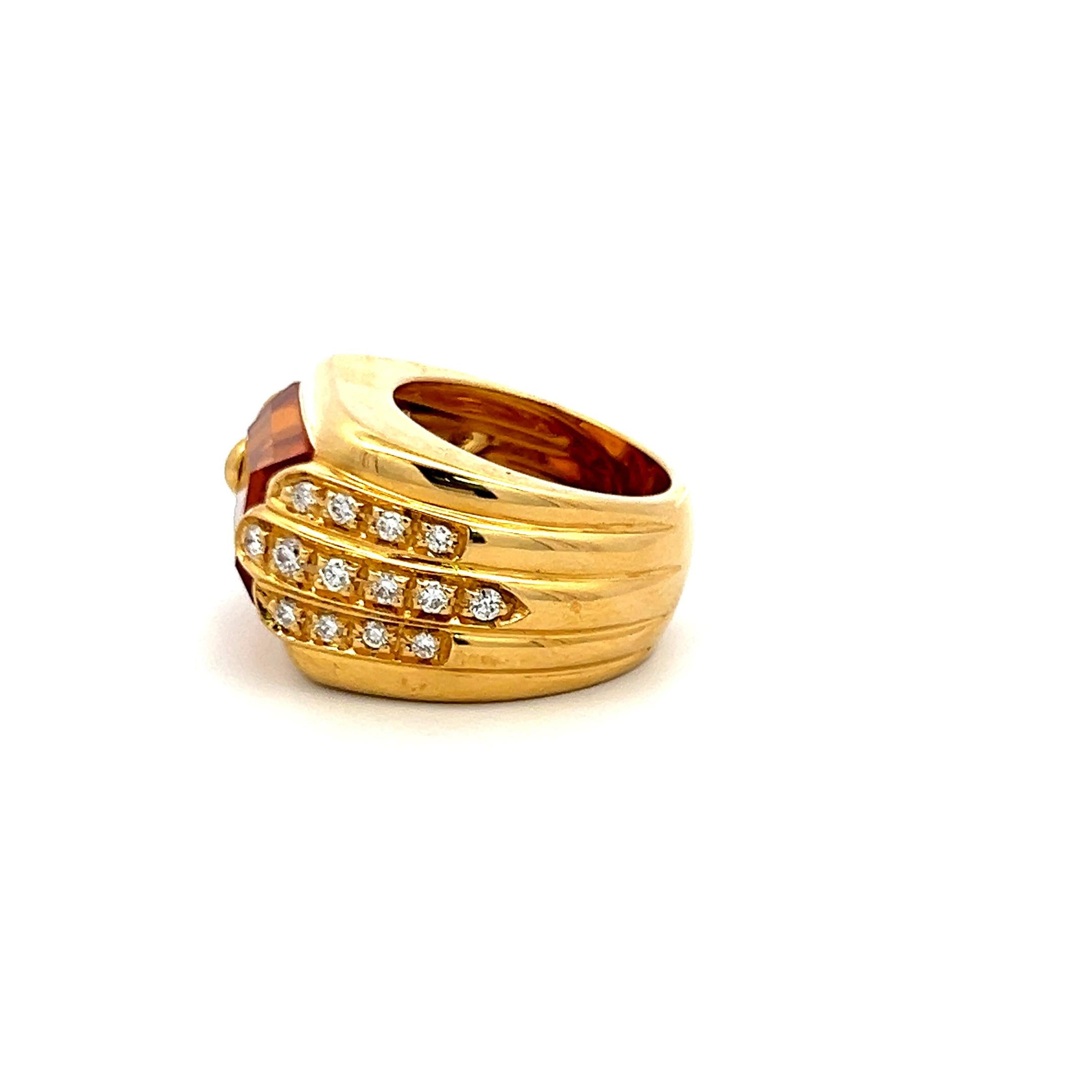 Audemars Piguet 13-10.04MM Citrine 1.00 Carat Round Diamond 18K YG Cocktail Ring