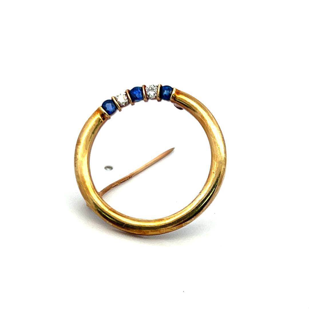 Tiffany & Co 0.18 Carat Sapphire 0.12 Carat Diamond 14K Yellow Gold Pin Brooch