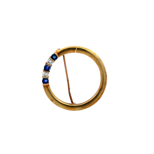 Tiffany & Co 0.18 Carat Sapphire 0.12 Carat Diamond 14K Yellow Gold Pin Brooch