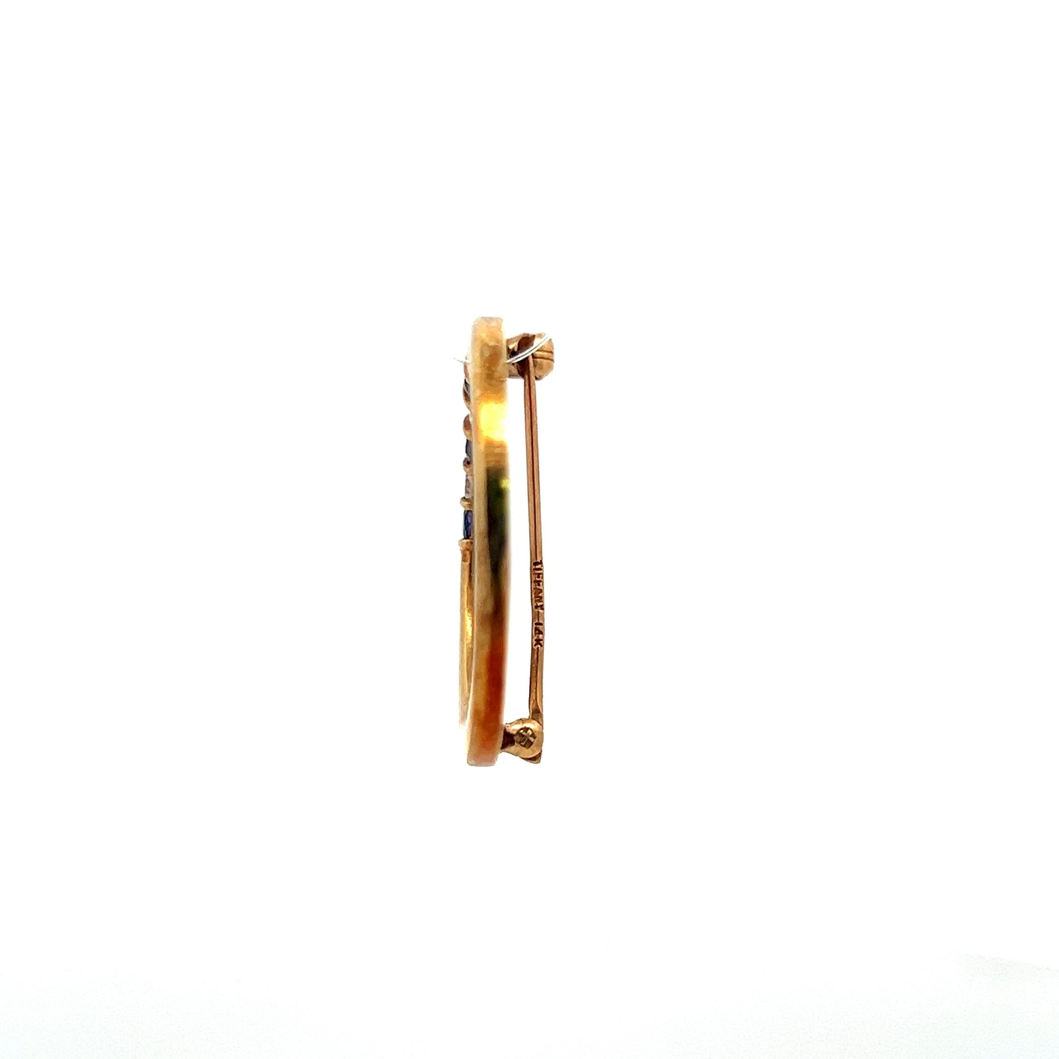 Tiffany & Co 0.18 Carat Sapphire 0.12 Carat Diamond 14K Yellow Gold Pin Brooch