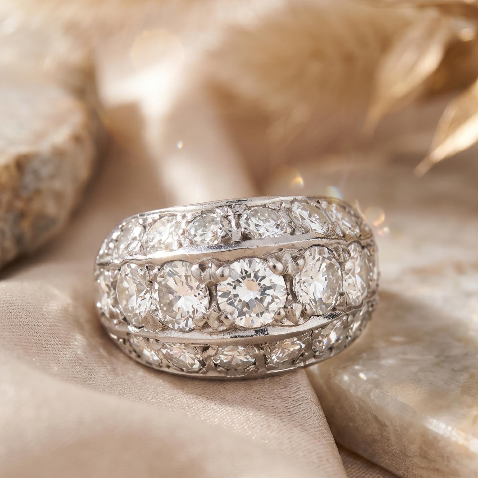 Vintage Platinum Cocktail Ring with 5.35 Carat Round E VS Diamonds Size 5.75