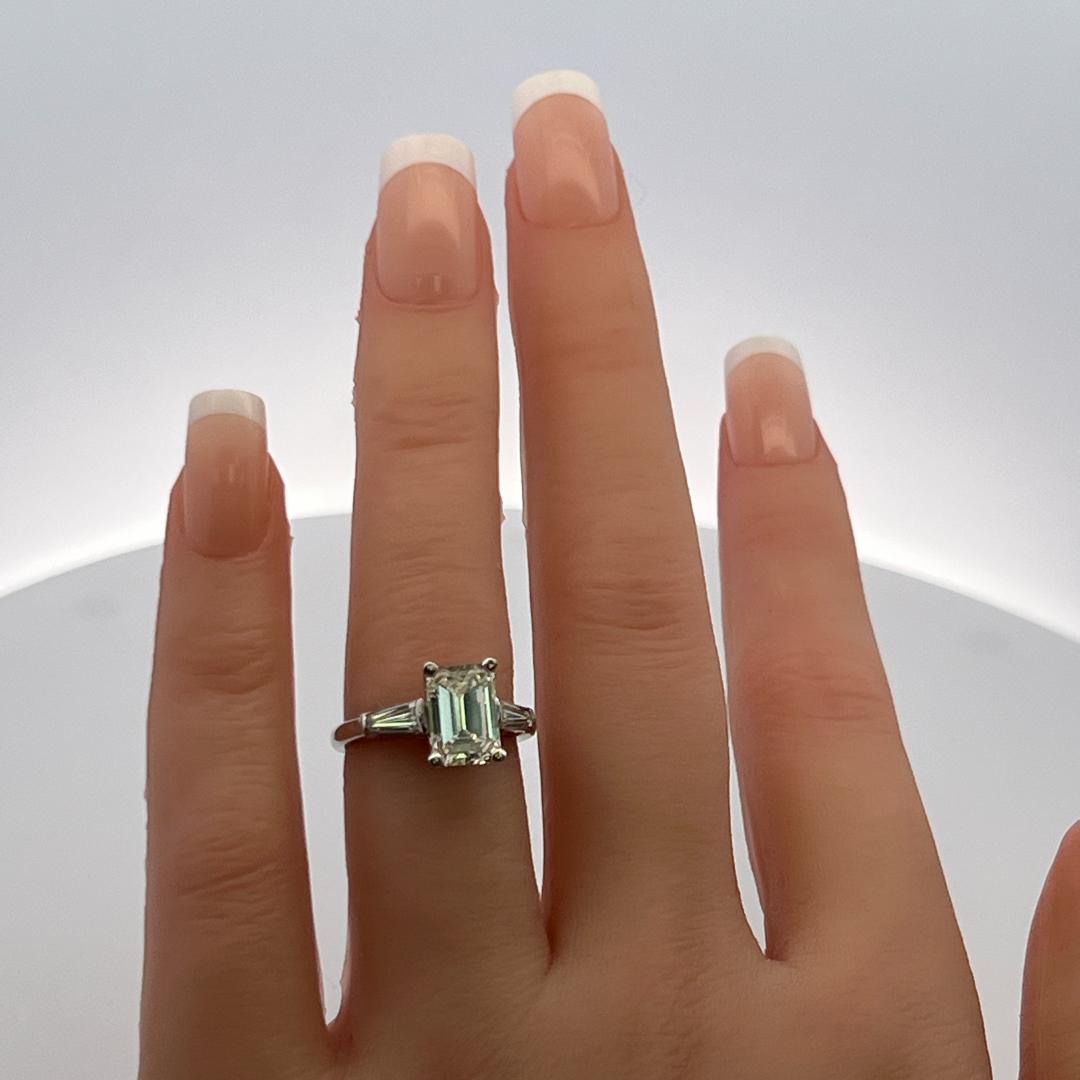 2.19 Carat Emerald Cut and Tapered Baguette Diamond Platinum Engagement Ring