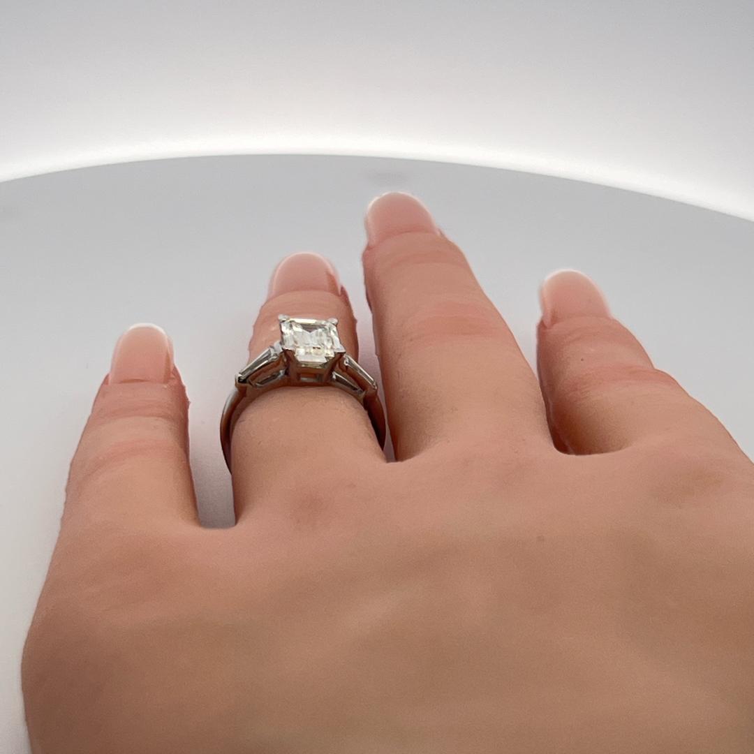 2.19 Carat Emerald Cut and Tapered Baguette Diamond Platinum Engagement Ring
