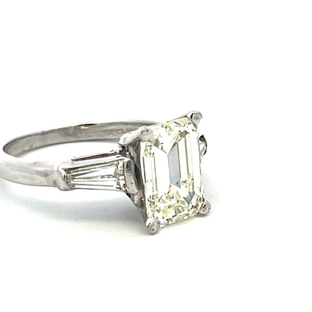 2.19 Carat Emerald Cut and Tapered Baguette Diamond Platinum Engagement Ring