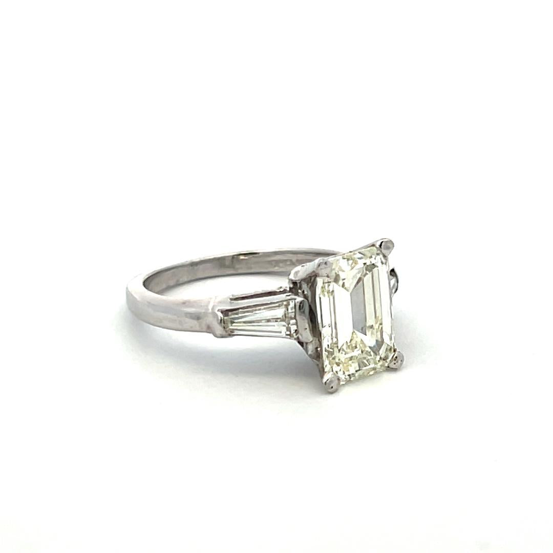 2.19 Carat Emerald Cut and Tapered Baguette Diamond Platinum Engagement Ring