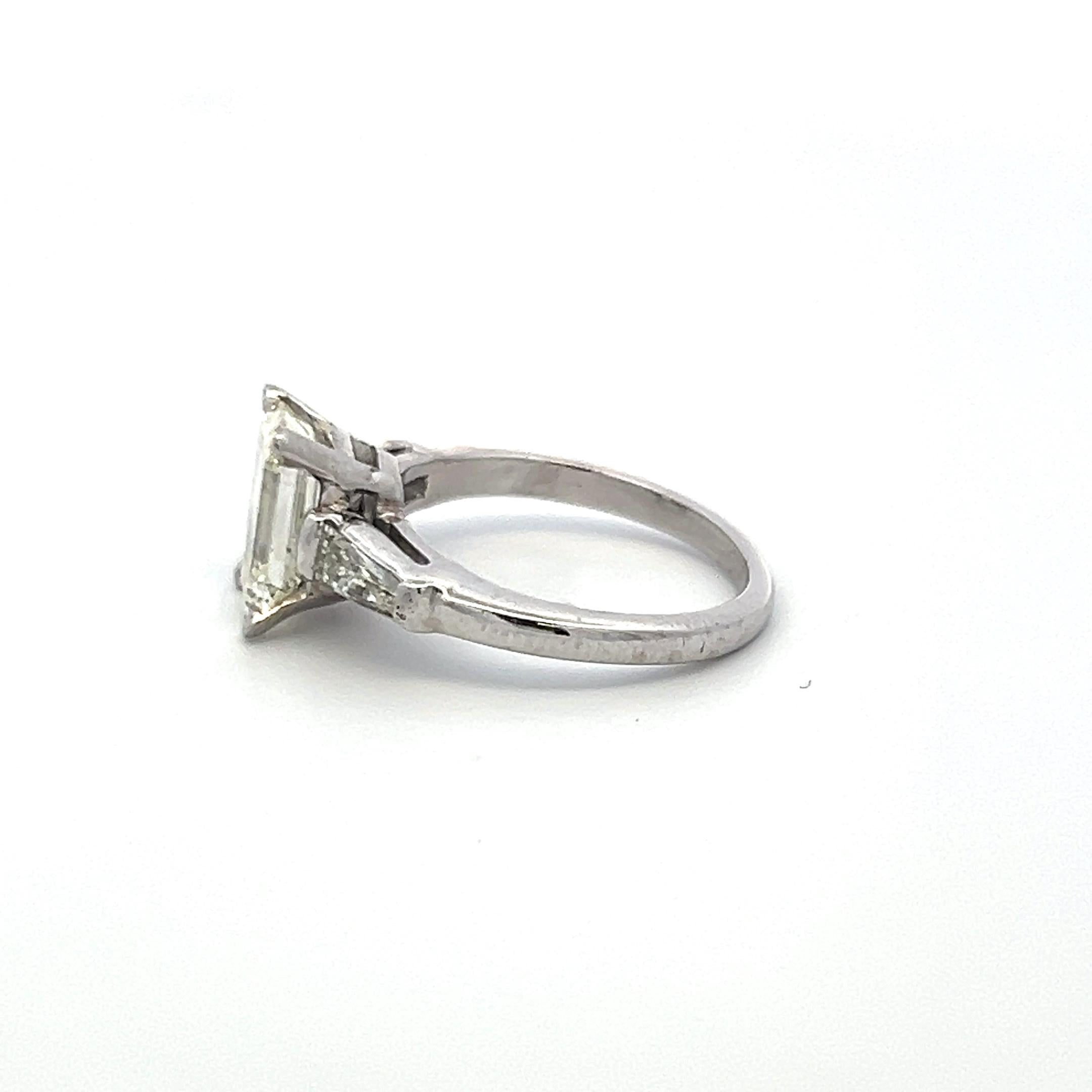 2.19 Carat Emerald Cut and Tapered Baguette Diamond Platinum Engagement Ring