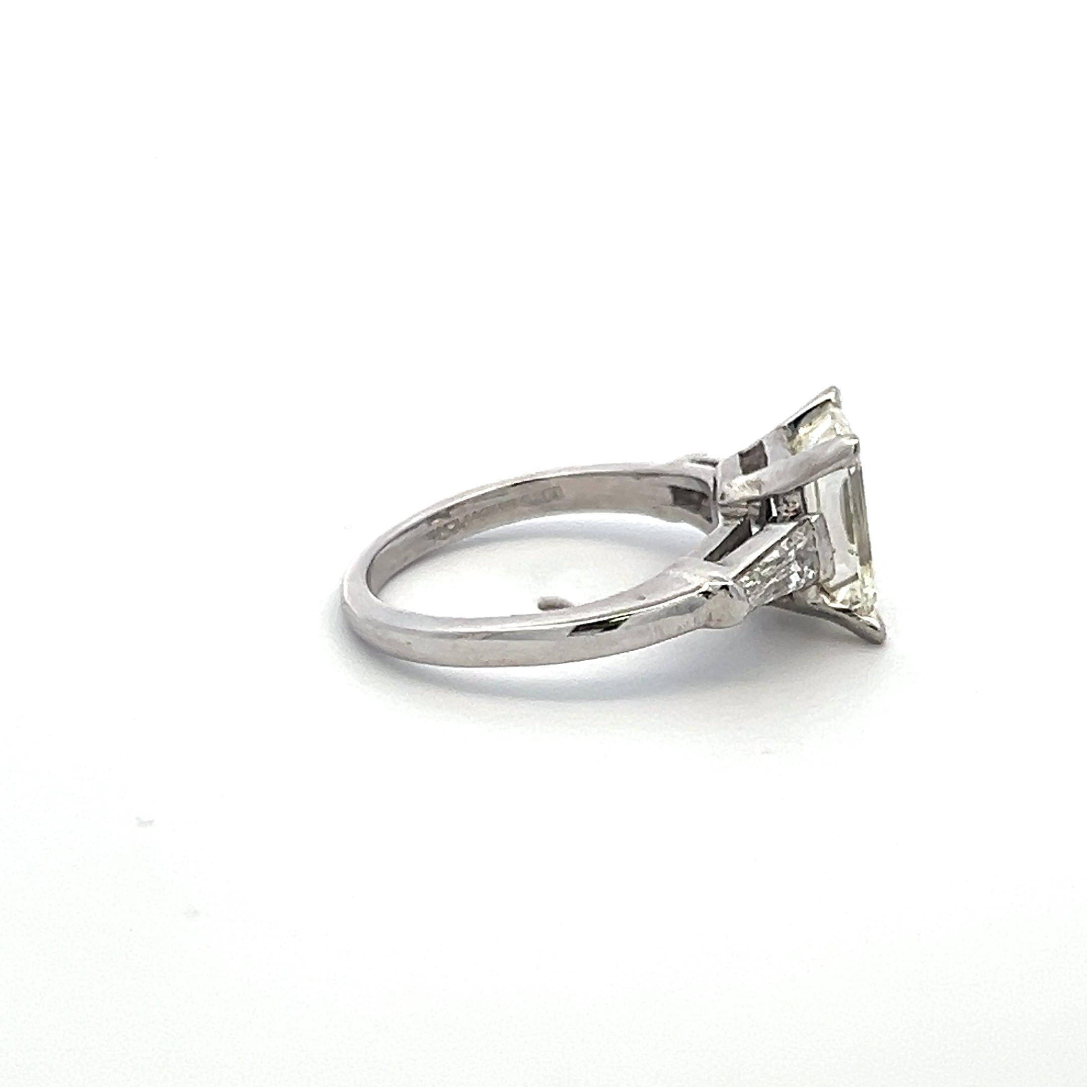 2.19 Carat Emerald Cut and Tapered Baguette Diamond Platinum Engagement Ring