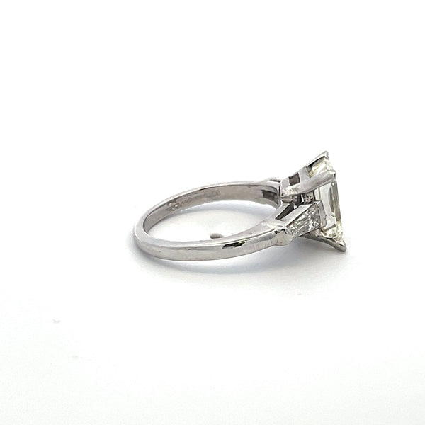 2.19 Carat Emerald Cut and Tapered Baguette Diamond Platinum Engagement Ring