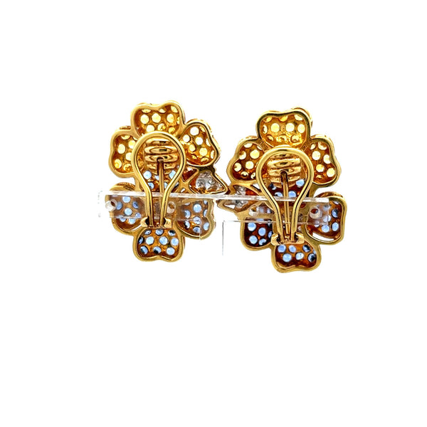 4.15 Carat Sapphire 0.96 Carat Round Diamond 18K Yellow Gold Cluster Earrings