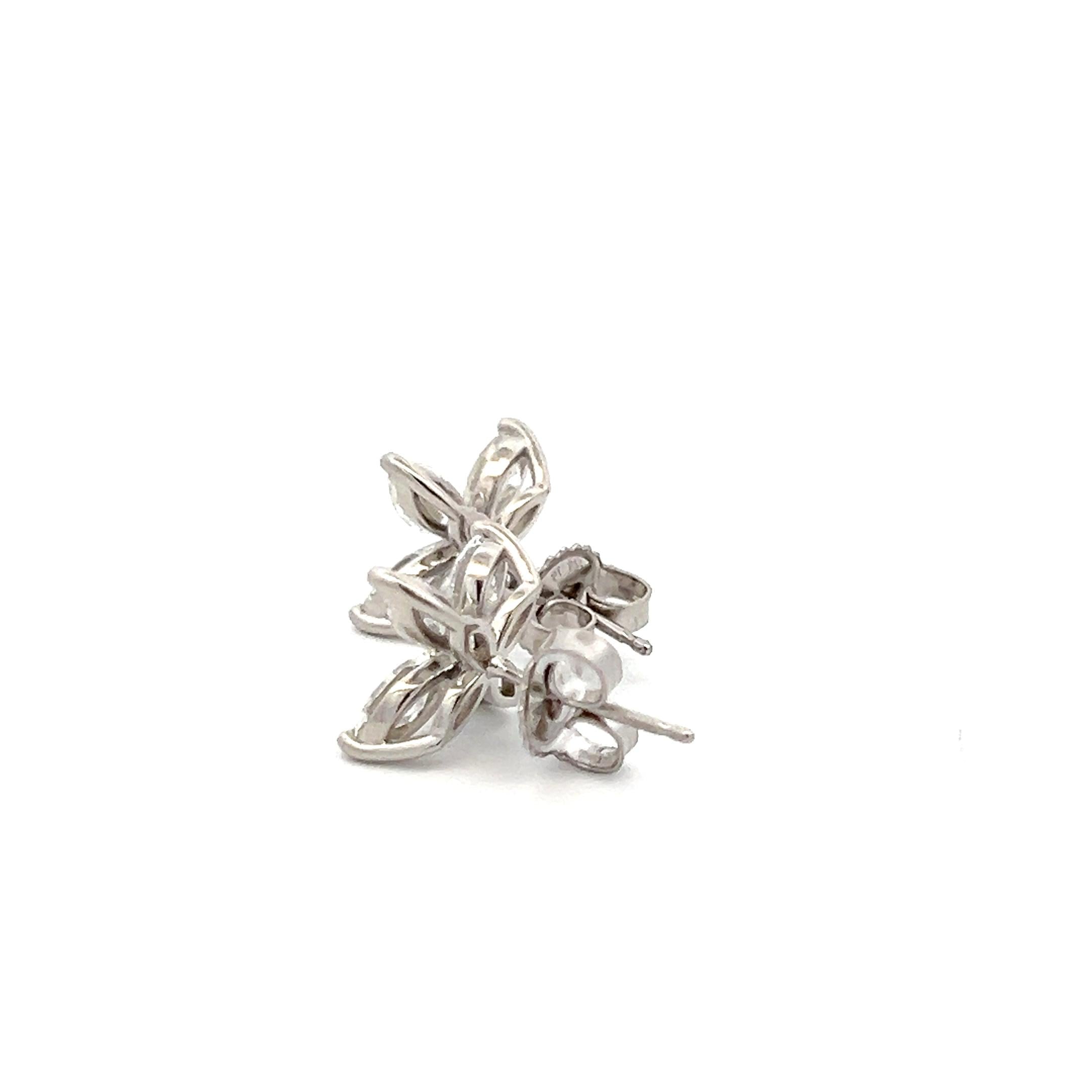 Vintage Platinum Stud Flower Earrings with 1.5 Carat Marquis H-VS Diamonds
