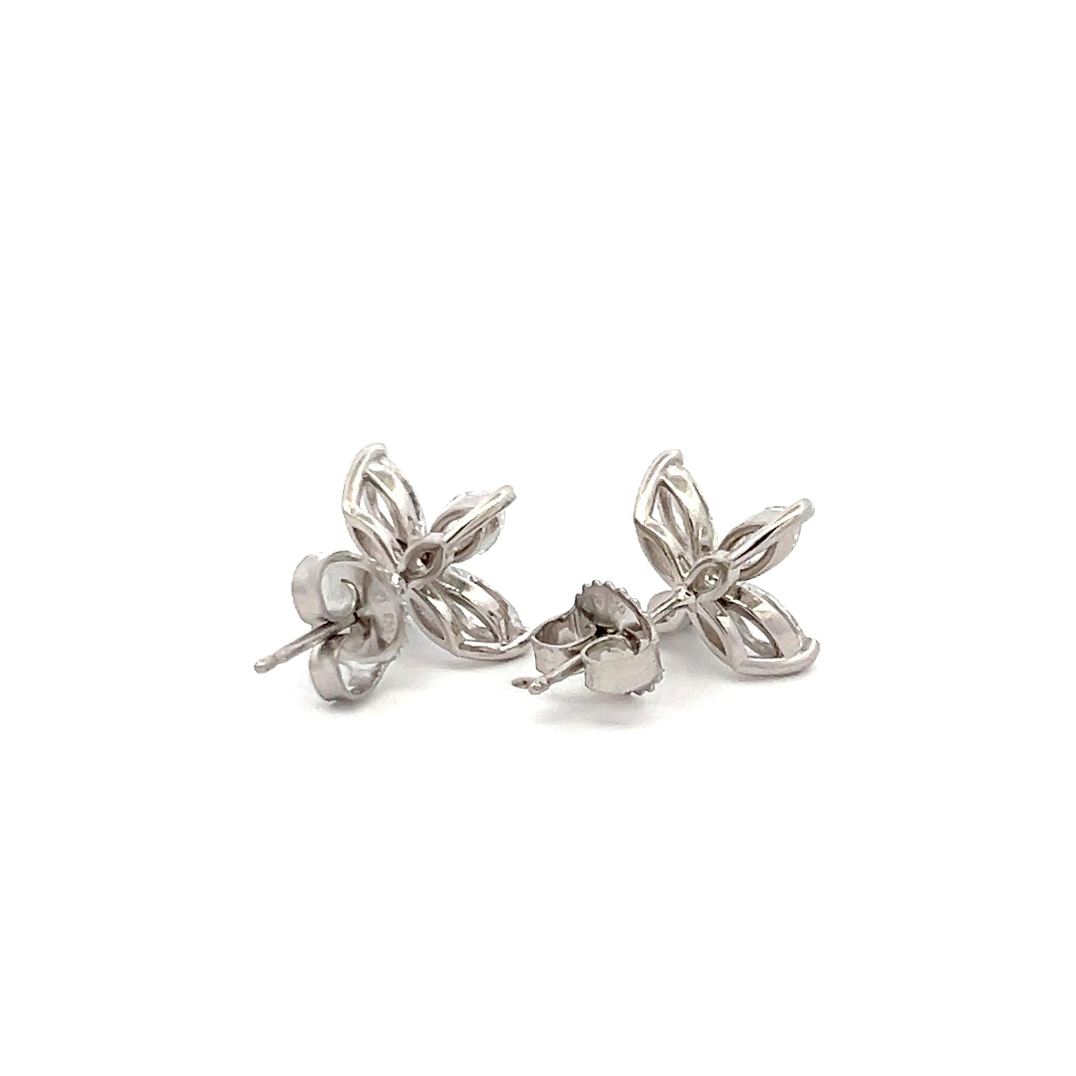 Vintage Platinum Stud Flower Earrings with 1.5 Carat Marquis H-VS Diamonds