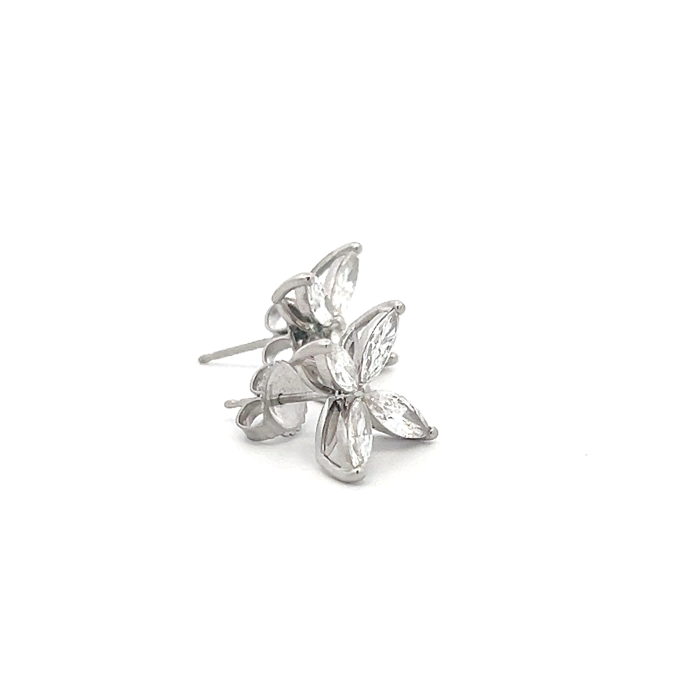 Vintage Platinum Stud Earrings with 3 Carat Marquis Shaped H-VS Diamonds