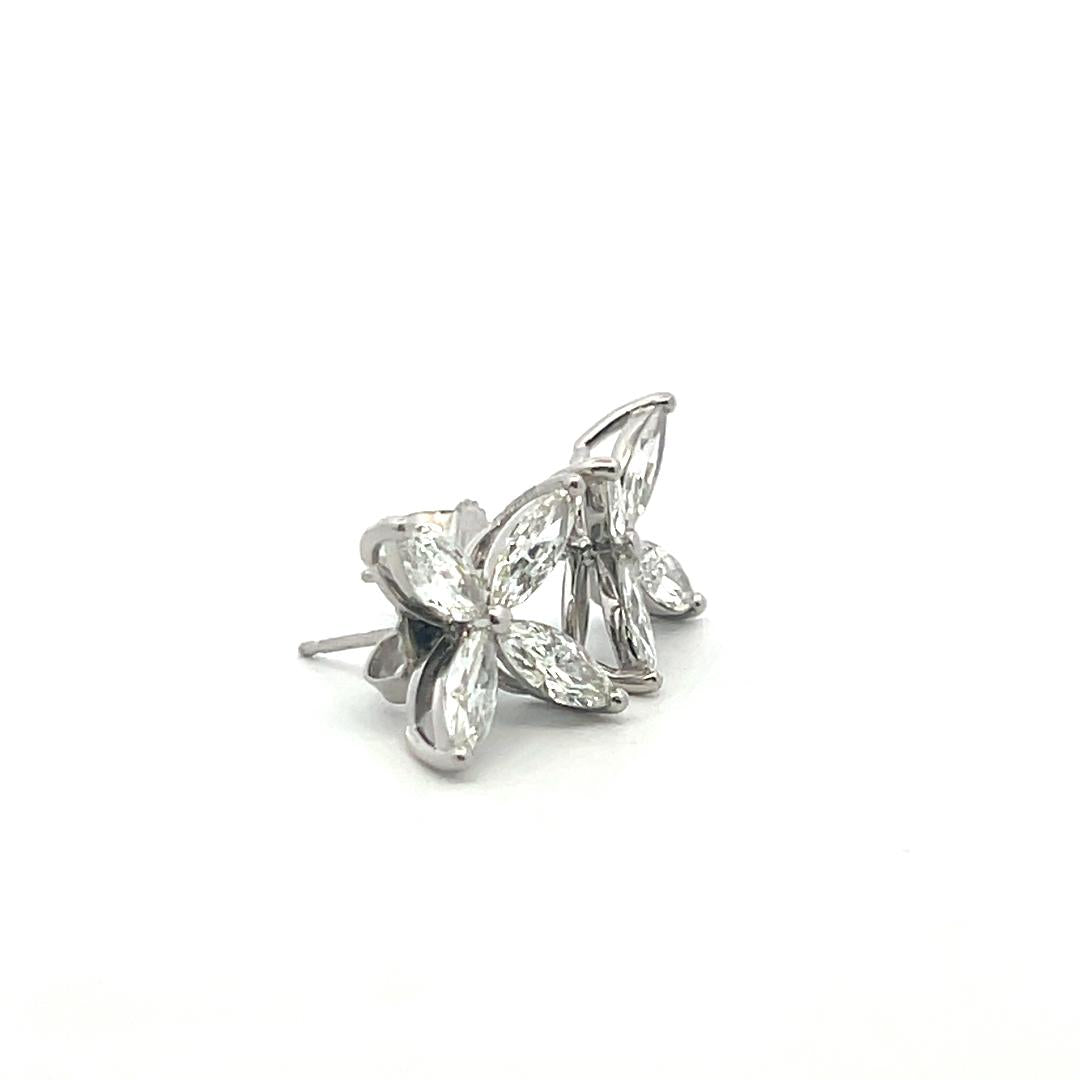 Vintage Platinum Stud Earrings with 3 Carat Marquis Shaped H-VS Diamonds