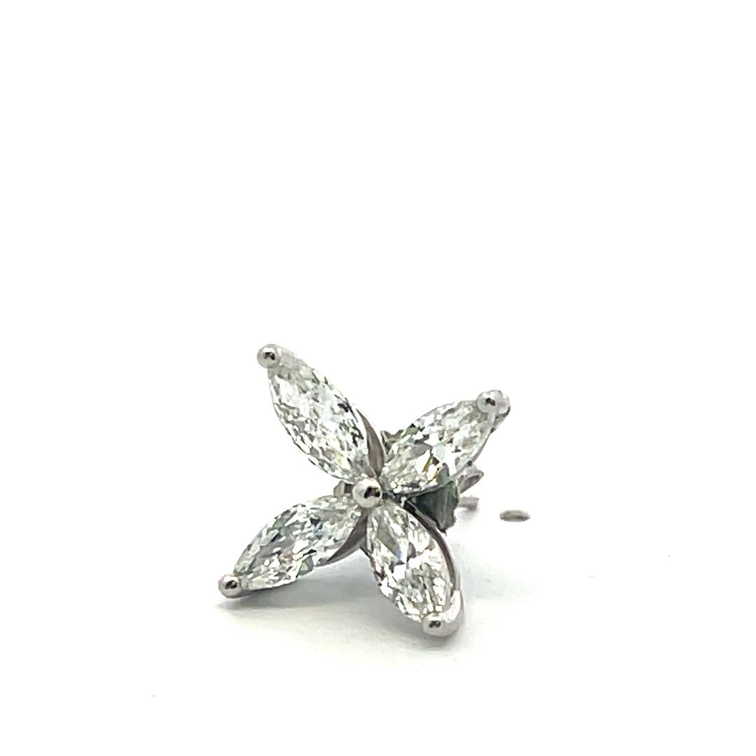Vintage Platinum Stud Earrings with 3 Carat Marquis Shaped H-VS Diamonds