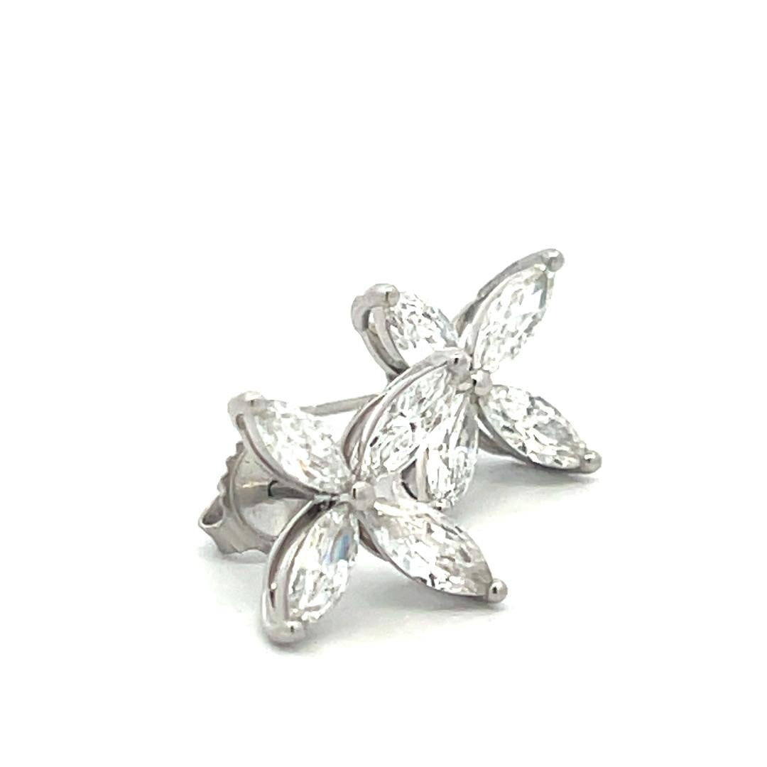 Vintage Platinum Stud Earrings with 3 Carat Marquis Shaped H-VS Diamonds