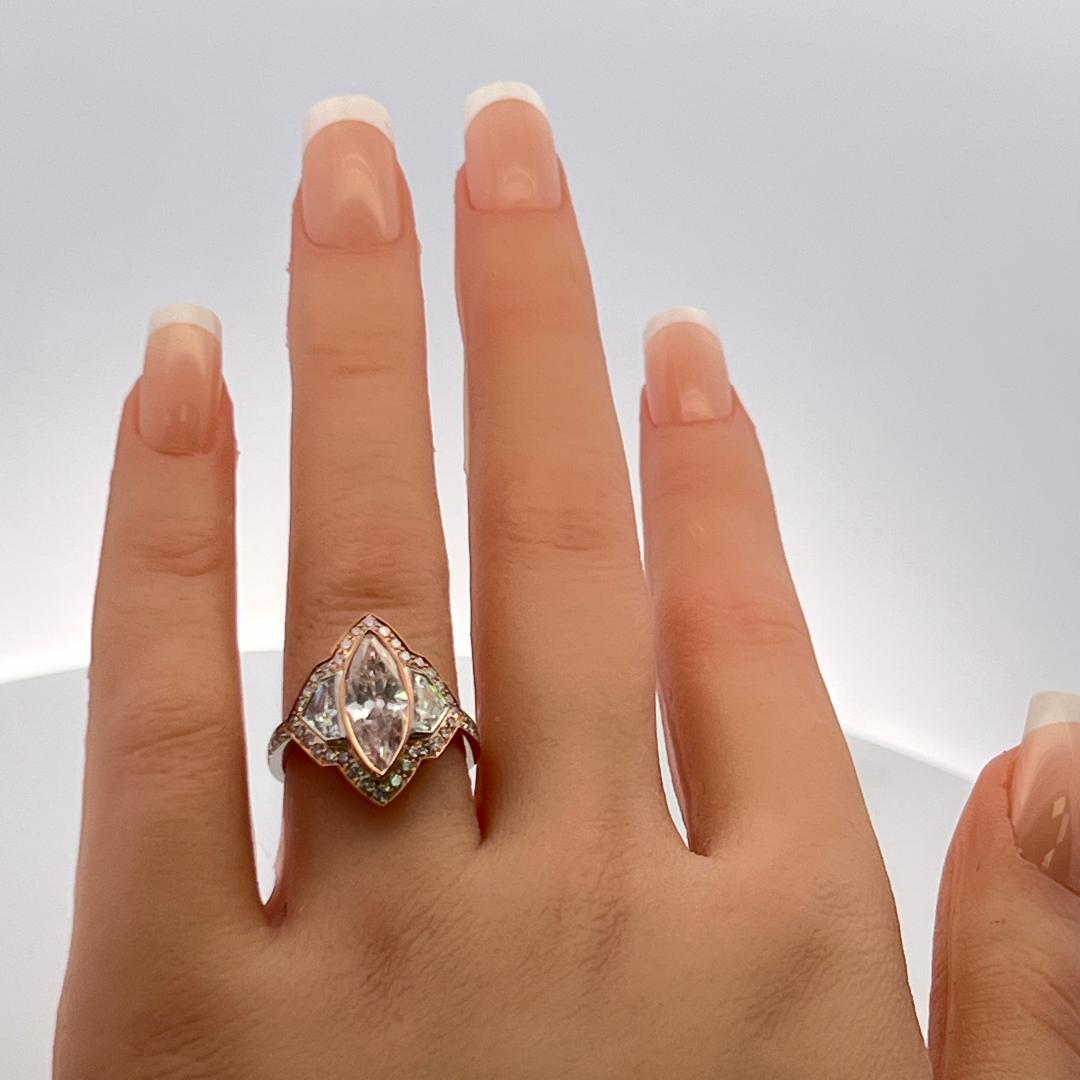 3.12 Carat Marquis Shape and Round Light Pink Diamond 18K Gold Engagement Ring