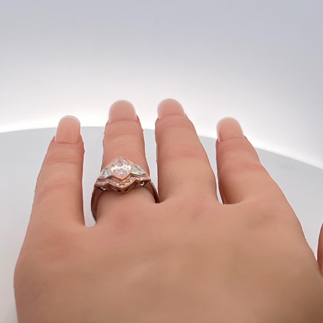 3.12 Carat Marquis Shape and Round Light Pink Diamond 18K Gold Engagement Ring