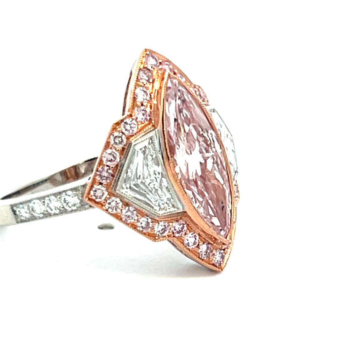 3.12 Carat Marquis Shape and Round Light Pink Diamond 18K Gold Engagement Ring