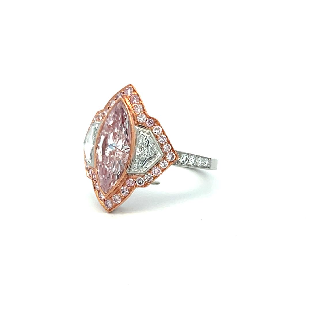 3.12 Carat Marquis Shape and Round Light Pink Diamond 18K Gold Engagement Ring