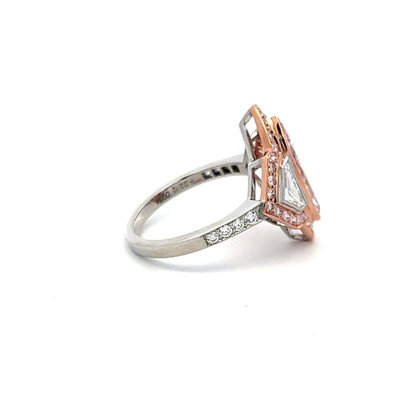 3.12 Carat Marquis Shape and Round Light Pink Diamond 18K Gold Engagement Ring