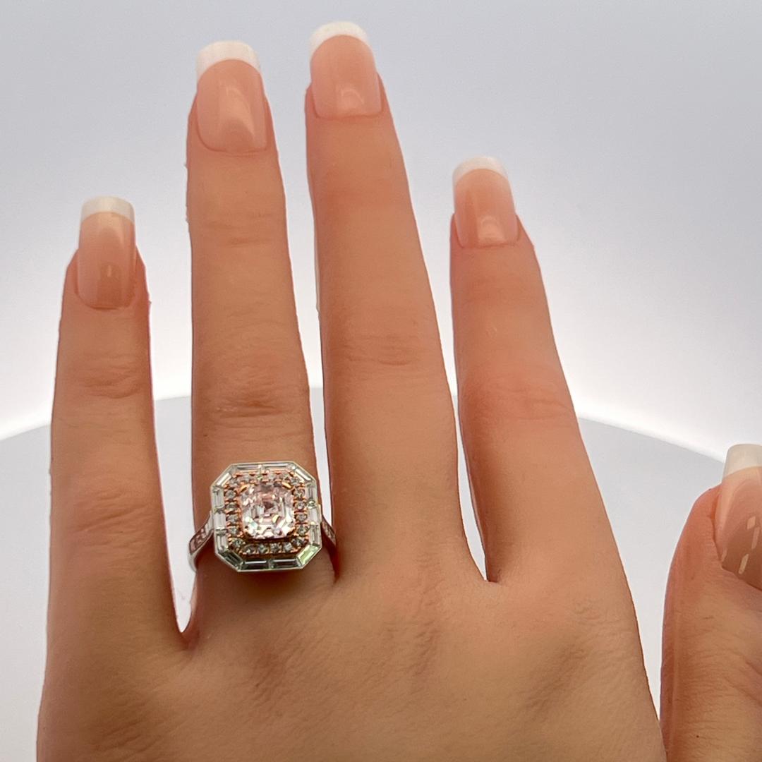 1.70 Carat Emerald Cut Very light Pink IF Diamond 18K Gold Plat Engagement Ring
