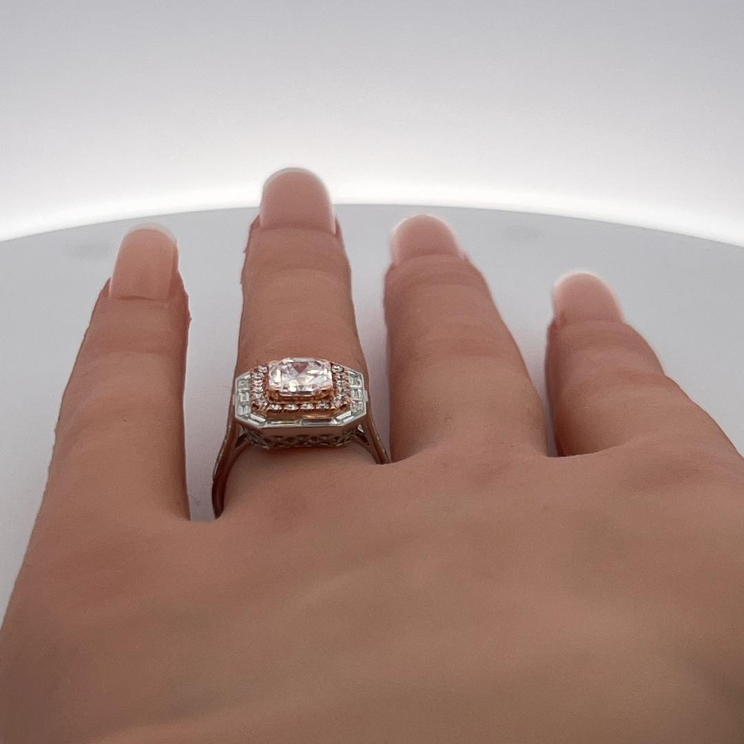1.70 Carat Emerald Cut Very light Pink IF Diamond 18K Gold Plat Engagement Ring