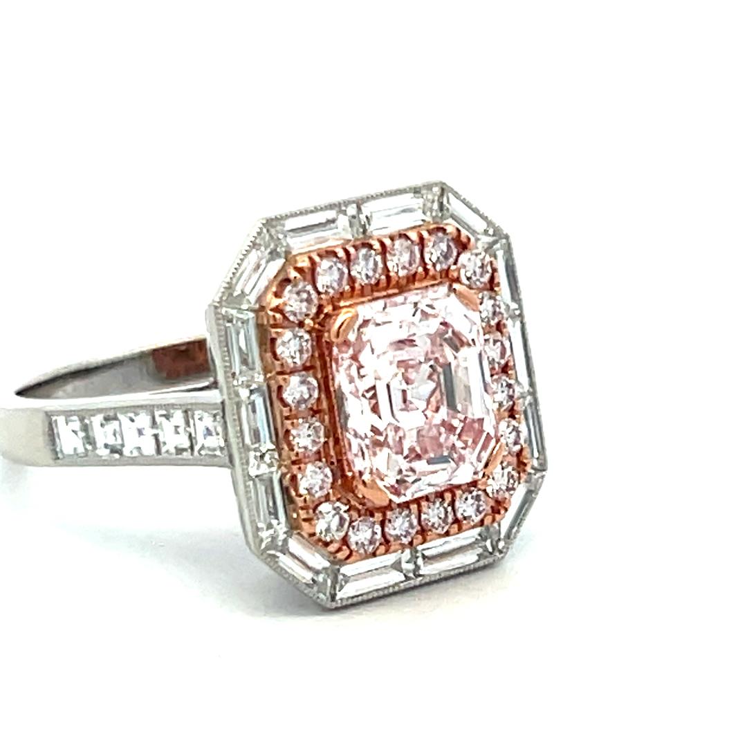 1.70 Carat Emerald Cut Very light Pink IF Diamond 18K Gold Plat Engagement Ring