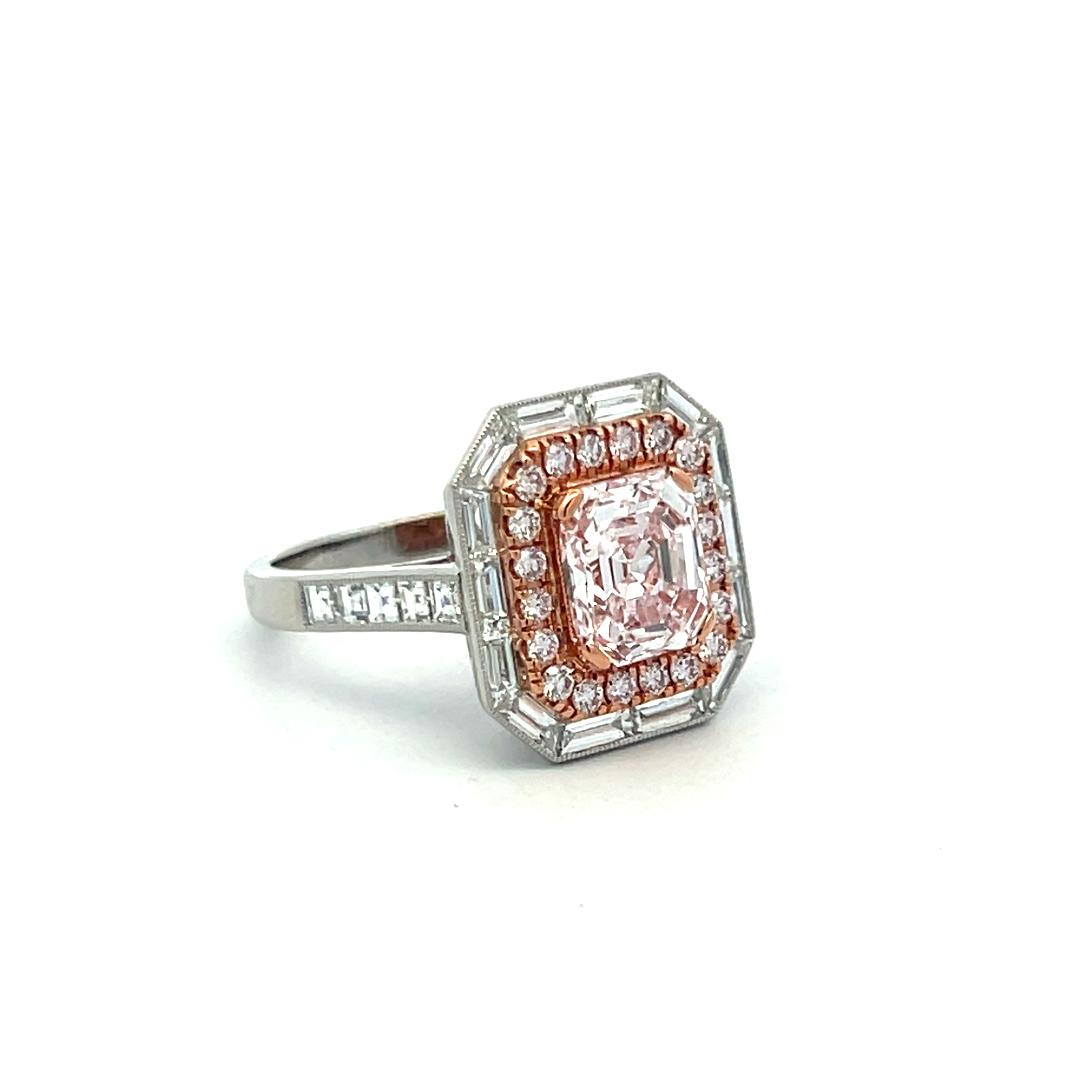 1.70 Carat Emerald Cut Very light Pink IF Diamond 18K Gold Plat Engagement Ring