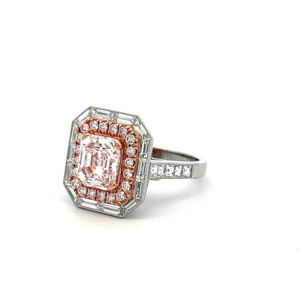 1.70 Carat Emerald Cut Very light Pink IF Diamond 18K Gold Plat Engagement Ring