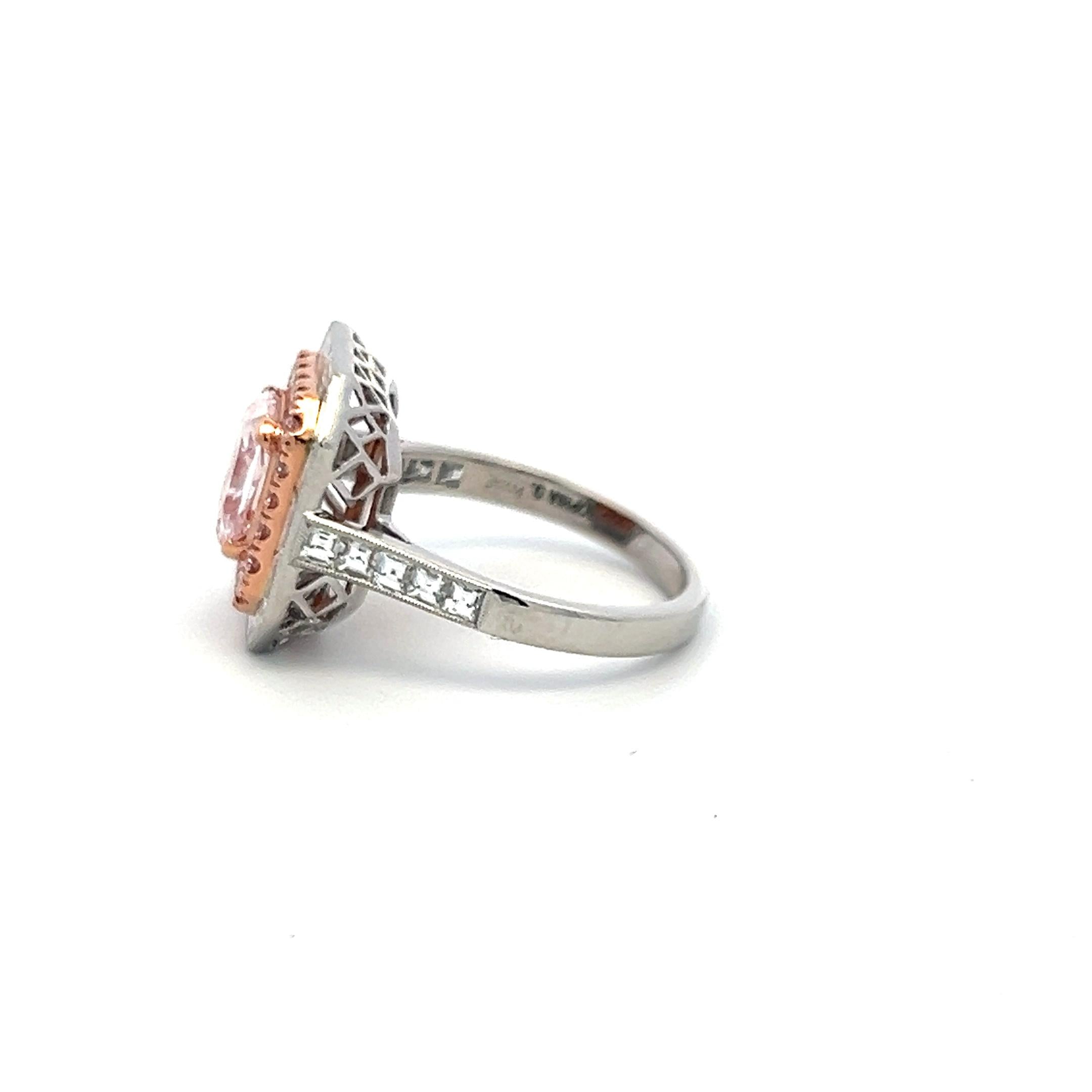 1.70 Carat Emerald Cut Very light Pink IF Diamond 18K Gold Plat Engagement Ring