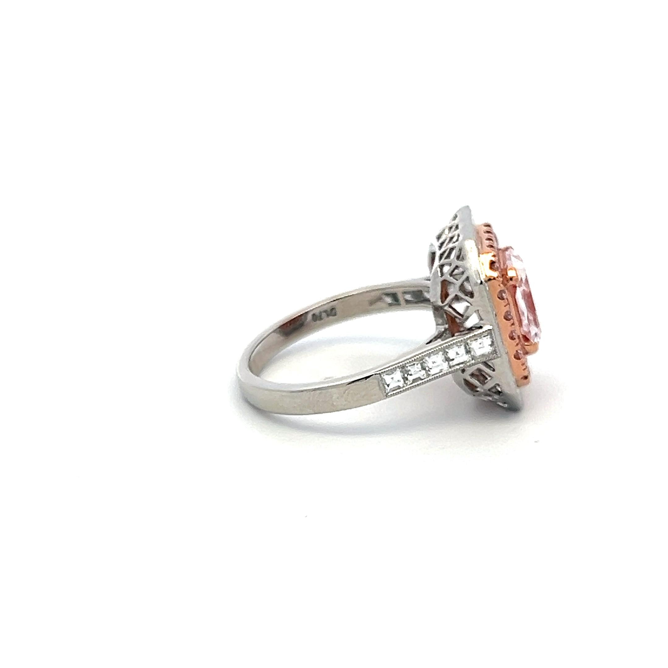 1.70 Carat Emerald Cut Very light Pink IF Diamond 18K Gold Plat Engagement Ring